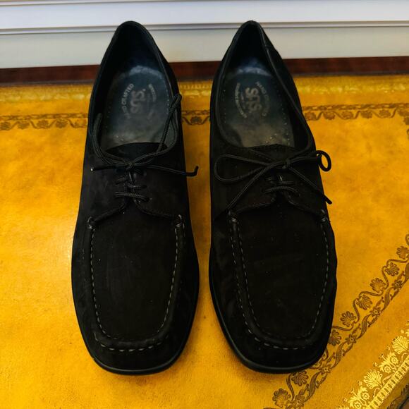 SAS Petra Charcoal Black Suede Leather Handcraft Comfort Moccasin Lace Shoes 10 - Picture 5 of 10